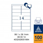 MAYSPIES 09 00 14 LABEL FOR INKJET / LASER / COPIER 100 SHEETS/PKT WHITE 99.1X38.1MM